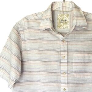 Men’s Size Small Tasso Elba Striped Button Down Linen Blend Short Sleeve Shirt